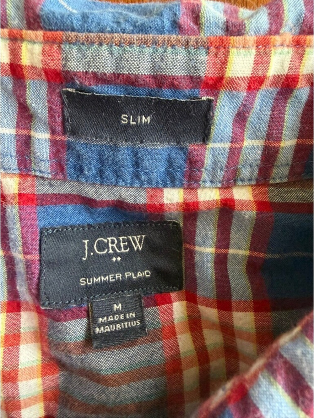J.Crew Men's Slim Fit Summer Plaid Blue and Red Button-Down Shirt - Size M - Picture 2 of 5